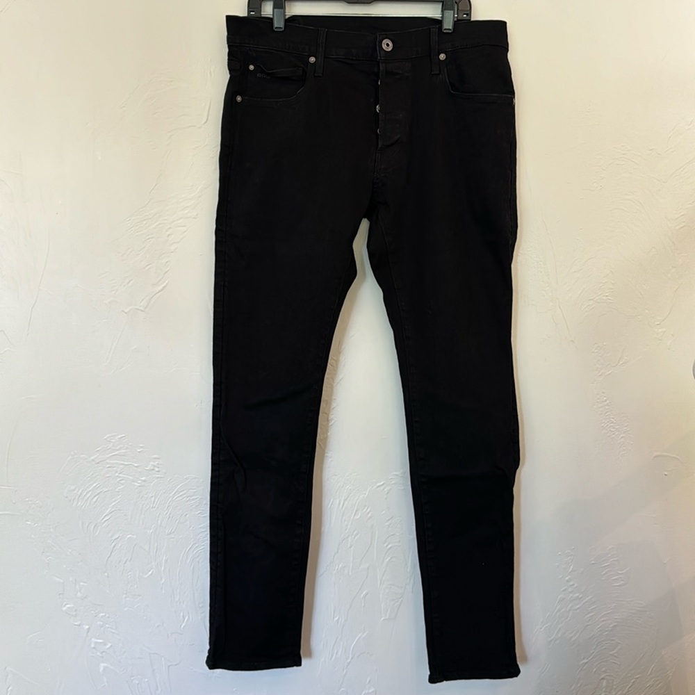 G Star Raw Jeans Mens 34x34 3301 Slim jet-Black Button Fly stretch fabric